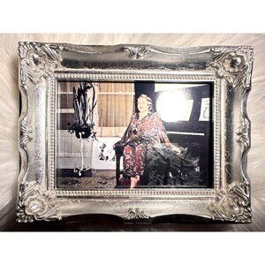 Wood Silver Painted Ornate Baroque Style Intricate Floral Photo Picture Frame